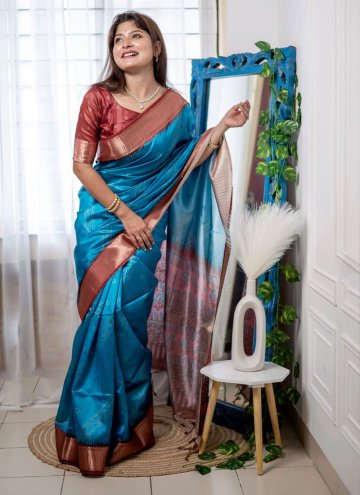 Blue Trendy Saree in Silk with Bandhej Print