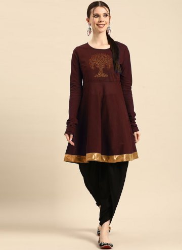 Brown color Rayon Casual Kurti with Embroidered