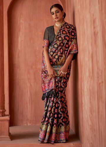 Brown Pashnima Silk Woven Classic Designer Saree f