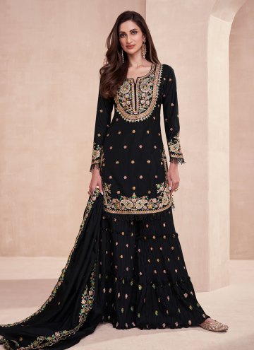Charming Black Silk Embroidered Trendy Salwar Kame
