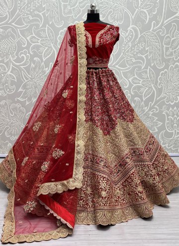 Charming Diamond Work Velvet Red Designer Lehenga Choli