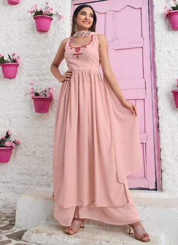 Charming Embroidered Georgette Peach Salwar Suit