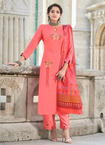 Charming Embroidered Rayon Pink Pant Style Suit