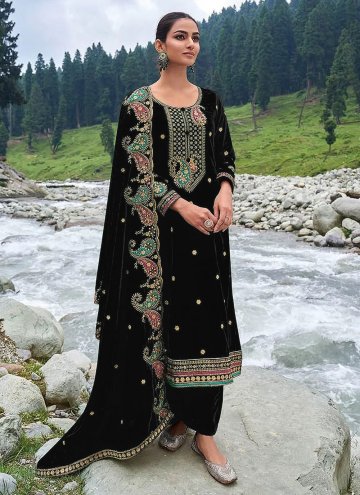 Charming Embroidered Velvet Black Salwar Suit