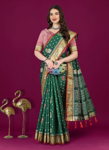 Charming Green Patola Silk Meenakari Trendy Saree for Ceremonial