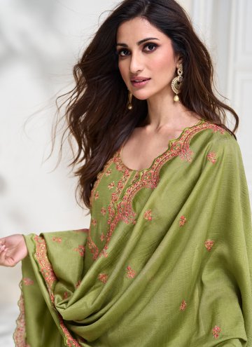 Charming Green Silk Embroidered Salwar Suit for Ceremonial
