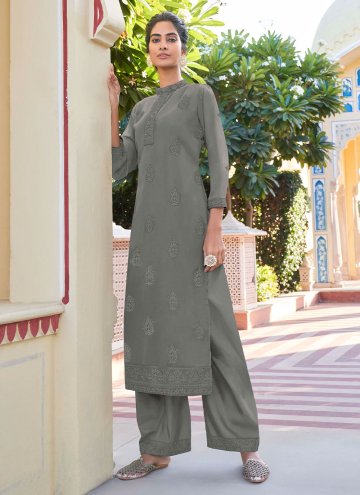 Charming Grey Faux Georgette Embroidered Casual Ku