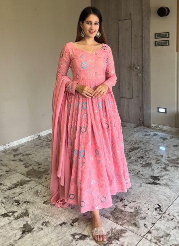 Charming Pink Faux Georgette Embroidered Anarkali 