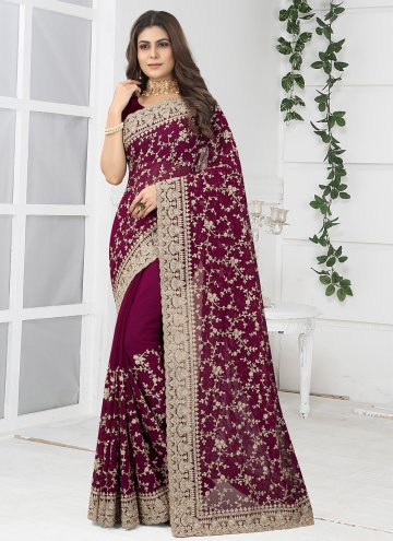 Charming Wine Georgette Embroidered Classic Design