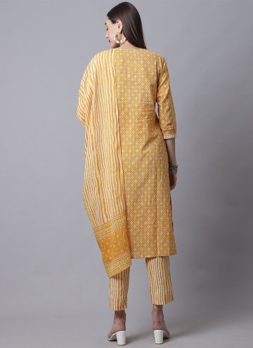 Charming Yellow Cotton  Embroidered Salwar Suit