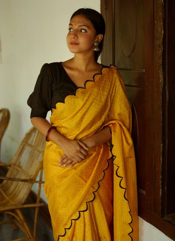 Charming Yellow Organza Lucknowi Work Designer Saree
