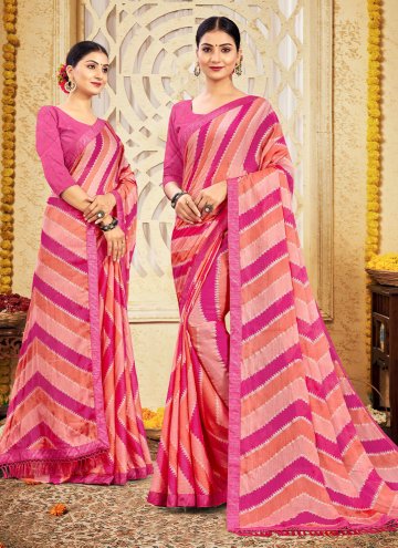 Chiffon Designer Saree in Pink Enhanced with Borde