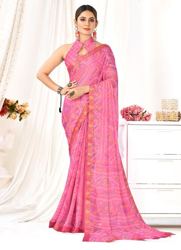 Chiffon Trendy Saree in Pink Enhanced with Woven