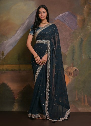Cord Georgette Teal Contemporary Saree