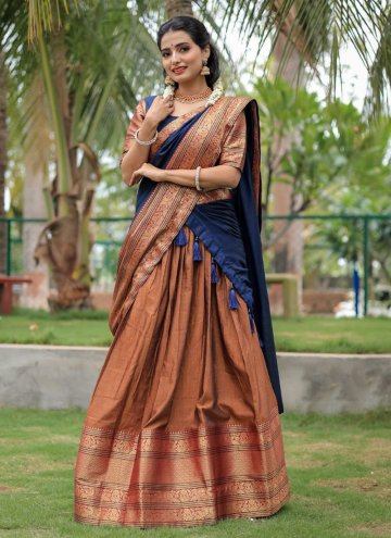 Cotton  A Line Lehenga Choli in Brown Enhanced with Woven