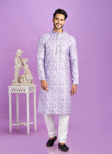 Cotton  Kurta Pyjama in Purple Enhanced with Digital Print