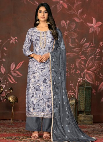 Cotton  Palazzo Suit in Grey Enhanced with Hand Wo
