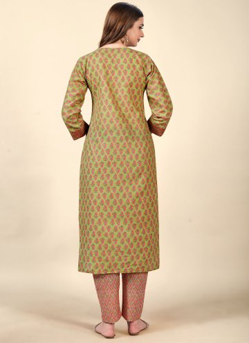 Cotton  Party Wear Kurti in Green Enhanced with Printed