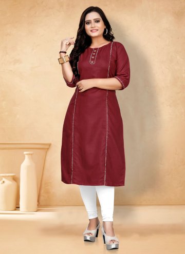 Cotton  Party Wear Kurti in Maroon Enhanced with P