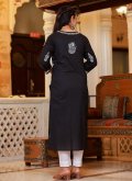 Cotton  Salwar Suit in Black Enhanced with Lucknowi Work - 3