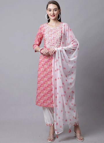 Cotton  Salwar Suit in Pink Enhanced with Embroidered