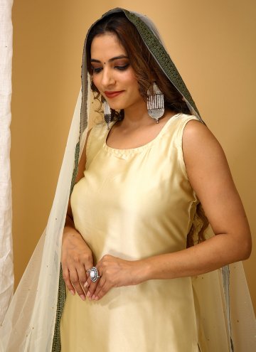 Cream Art Silk Lace Salwar Suit for Ceremonial