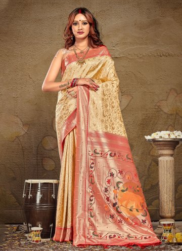 Cream color Silk Designer Traditional Saree with W