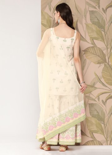Cream Crepe Silk Floral Print Readymade Anarkali Salwar Suit