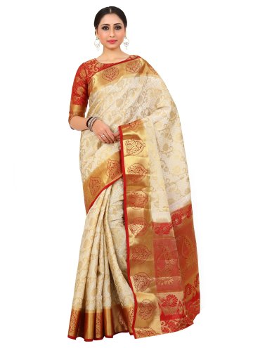 Cream Kanjivaram Silk Woven Designer Saree for Par