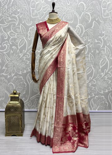 Cream Silk Woven Designer Saree for Ceremonial