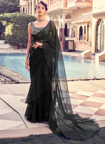 Dazzling Black Georgette Sequins Work Trendy Saree
