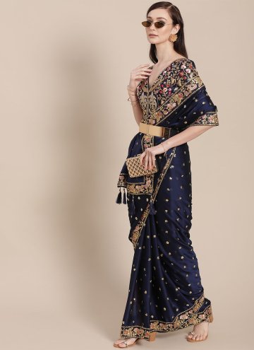 Dazzling Blue Art Silk Embroidered Designer Traditional Saree