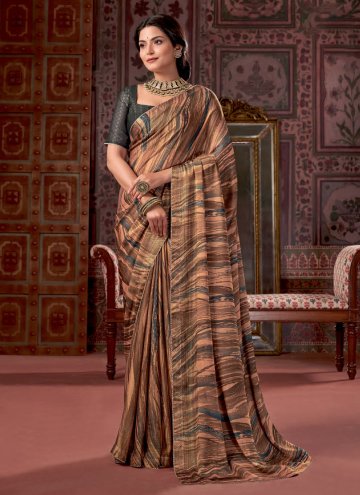Dazzling Brown Fancy Fabric Print Trendy Saree for
