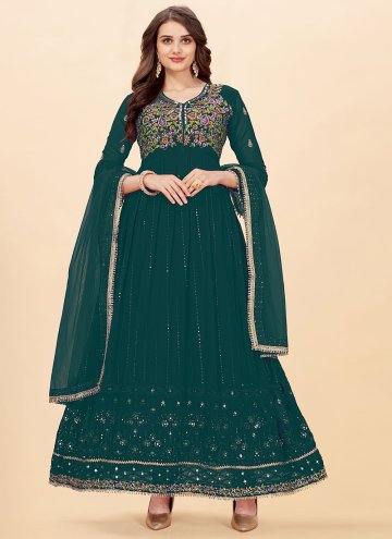 Dazzling Green Faux Georgette Embroidered Anarkali