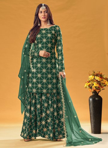 Dazzling Green Faux Georgette Embroidered Palazzo 
