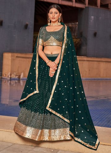 Dazzling Green Georgette Embroidered A Line Leheng