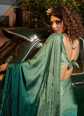 Dazzling Green Georgette Satin Swarovski Designer Saree