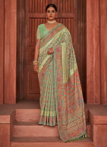 Dazzling Green Pashnima Silk Woven Casual Saree fo