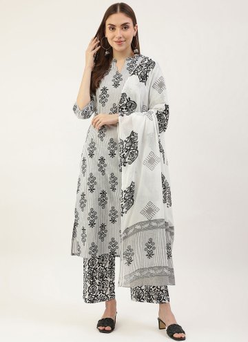 Dazzling White Cotton  Printed Trendy Salwar Suit