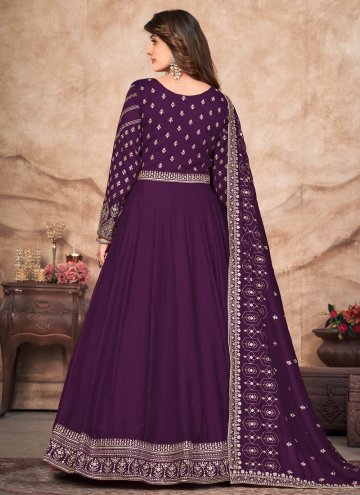 Embroidered Art Silk Purple Trendy Salwar Kameez