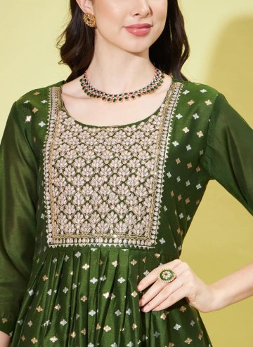 Embroidered Chanderi Green Trendy Salwar Kameez