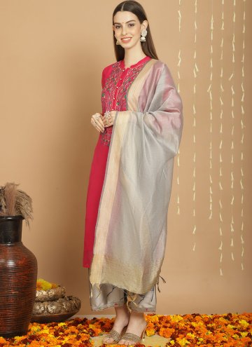 Embroidered Chanderi Red Palazzo Suit