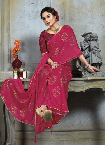 Embroidered Chiffon Pink Classic Designer Saree
