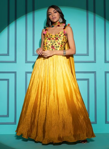 Embroidered Chinon Yellow Readymade Designer Gown