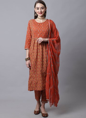 Embroidered Cotton  Orange Pant Style Suit