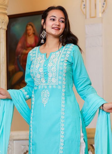 Embroidered Cotton  Turquoise Salwar Suit