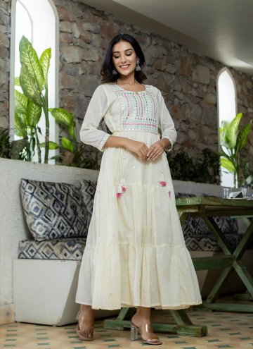 Embroidered Cotton  White Readymade Designer Gown