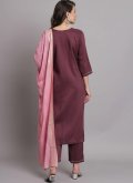 Embroidered Cotton  Wine Pant Style Suit - 1
