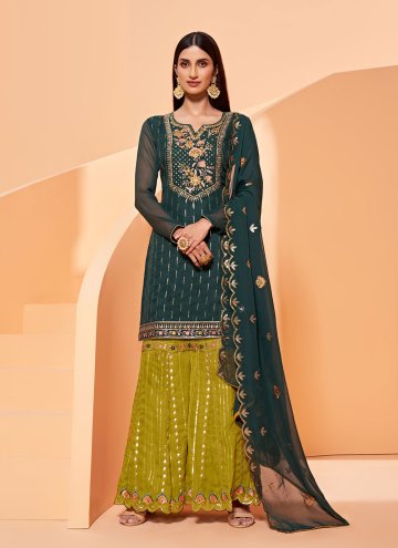 Embroidered Faux Georgette Green Designer Pakistan