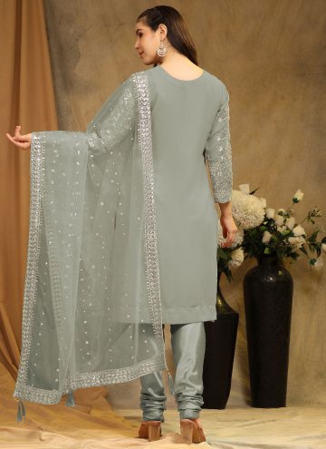 Embroidered Faux Georgette Grey Trendy Salwar Suit